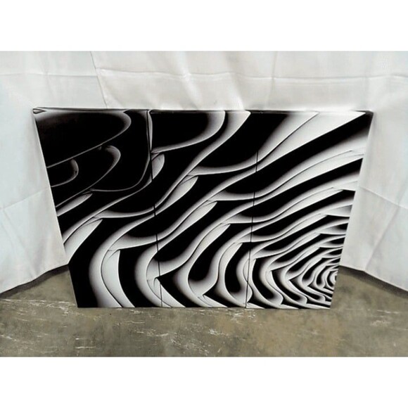 3 Panel Fractal Abstract Floral Wall Art - Black/White Abstract Art ~36"x28" - Picture 2 of 7